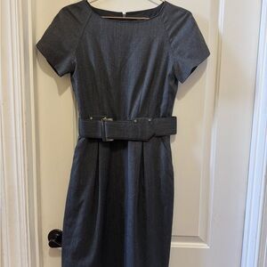 Tahari Gray Sheath Midi Dress Short Raglan Sleeves